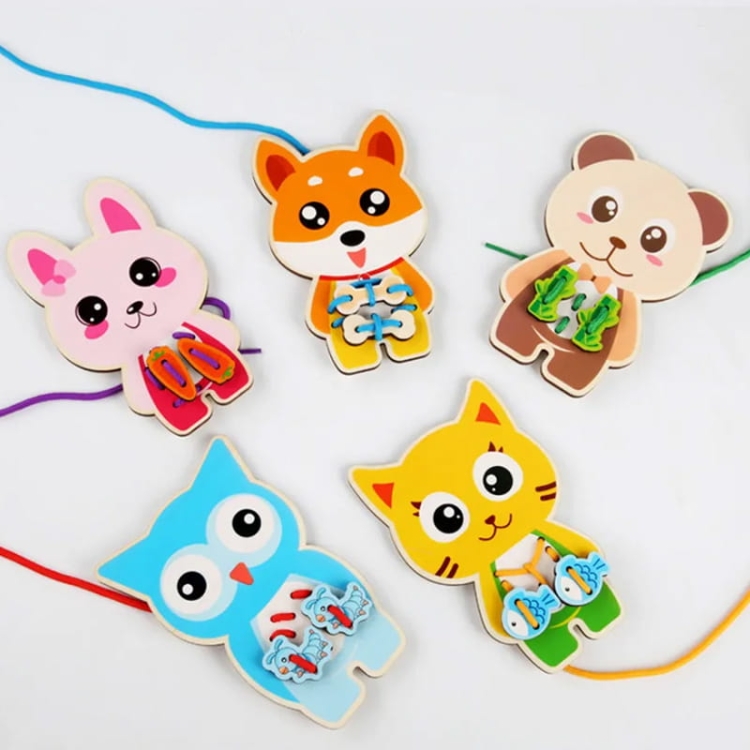 Puzzle drewniane Montessori - Rope toy Zwierzątka