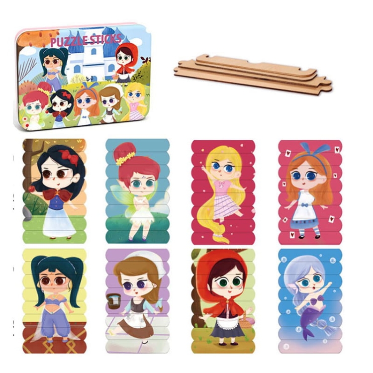 Puzzle drewniane Montessori - Lodowe patyczki Księżniczki