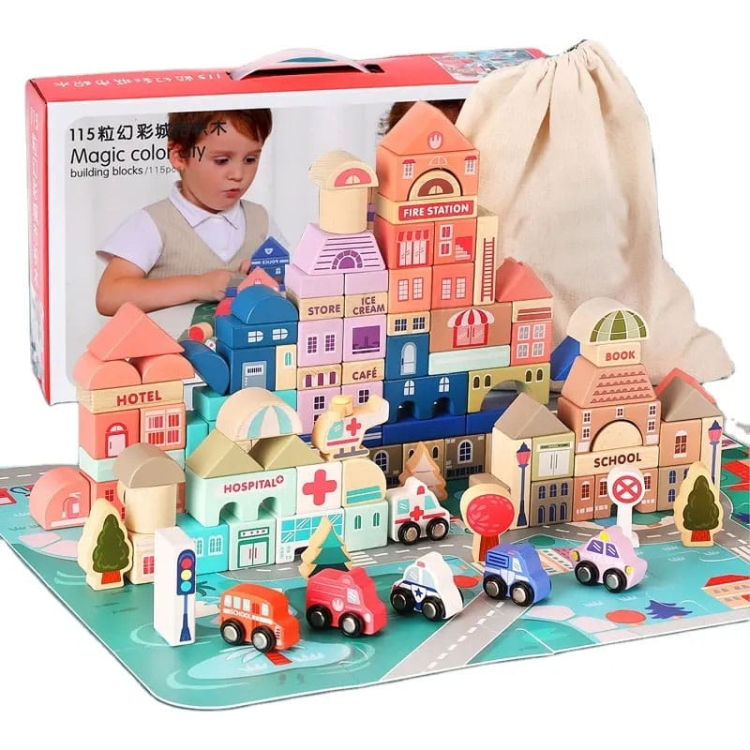 Klocki drewniane - Miasto 115 elementów