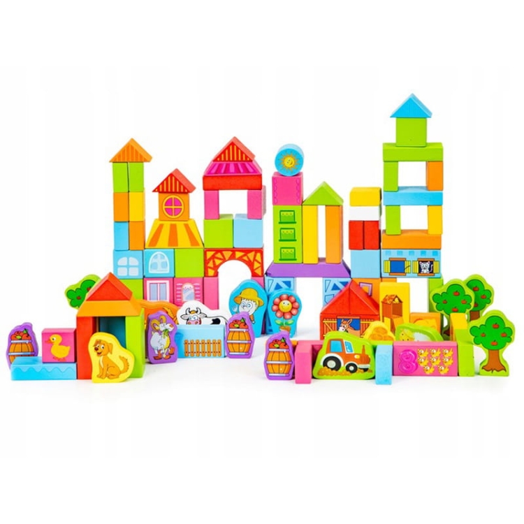 Klocki drewniane - Zagroda 100 elementów