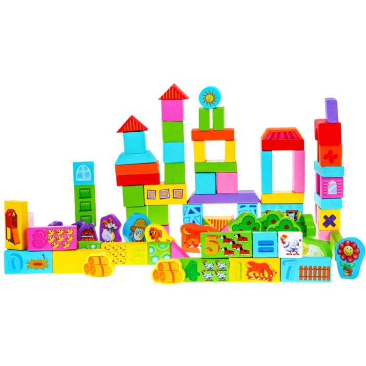 Klocki drewniane - Zagroda 100 elementów