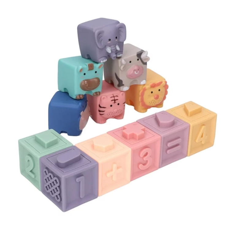 Zwierzątka i cyferki - miękkie klocki sensoryczne 12 szt