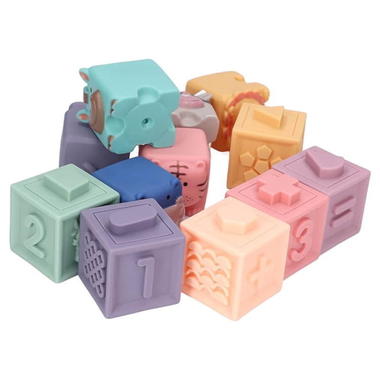 Zwierzątka i cyferki - miękkie klocki sensoryczne 12 szt