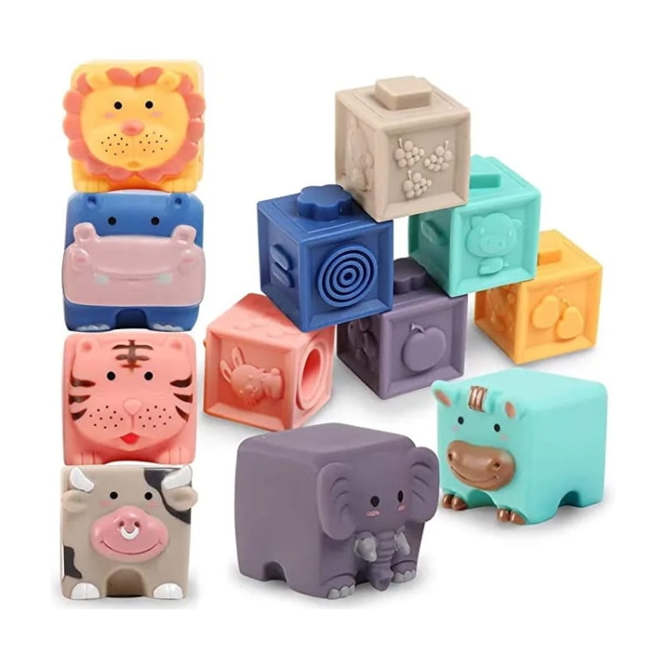 Zwierzątka i cyferki - miękkie klocki sensoryczne 12 szt