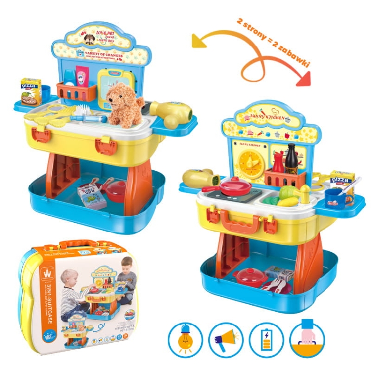 3 w 1 Salon fryzjerski dla psów + Kuchnia w przenośnej walizce