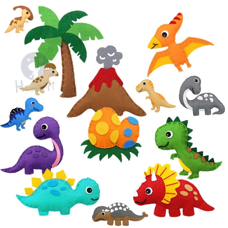 Dinozaury - filcowy zestaw do szycia DIY - 14 elementów