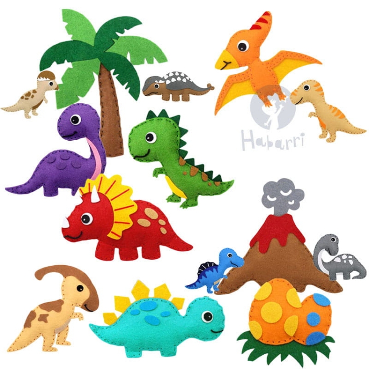 Dinozaury - filcowy zestaw do szycia DIY - 14 elementów