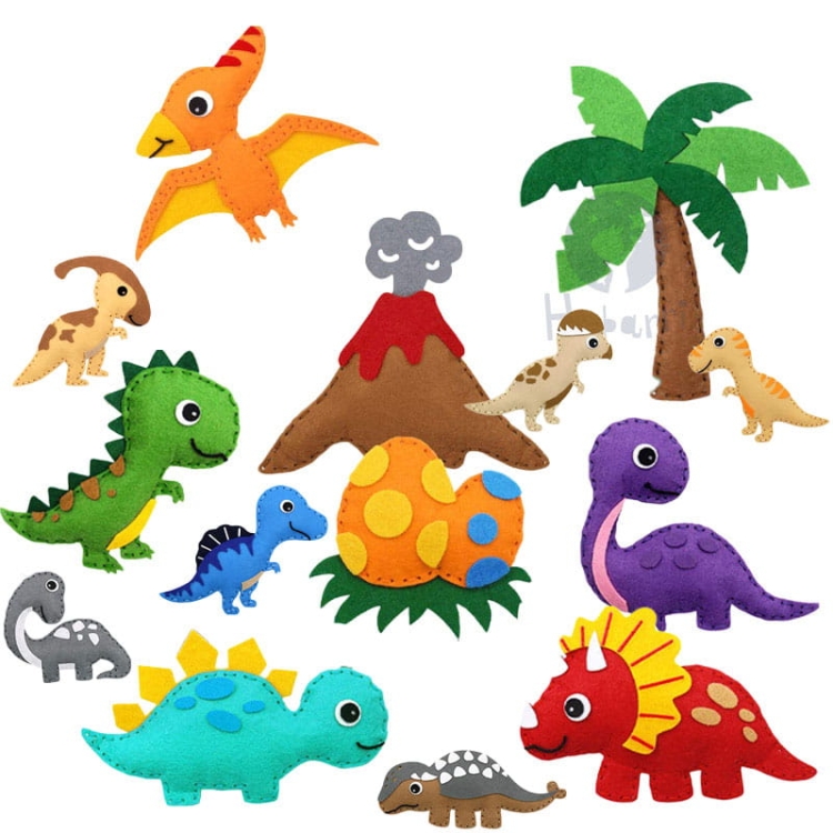 Dinozaury - filcowy zestaw do szycia DIY - 14 elementów