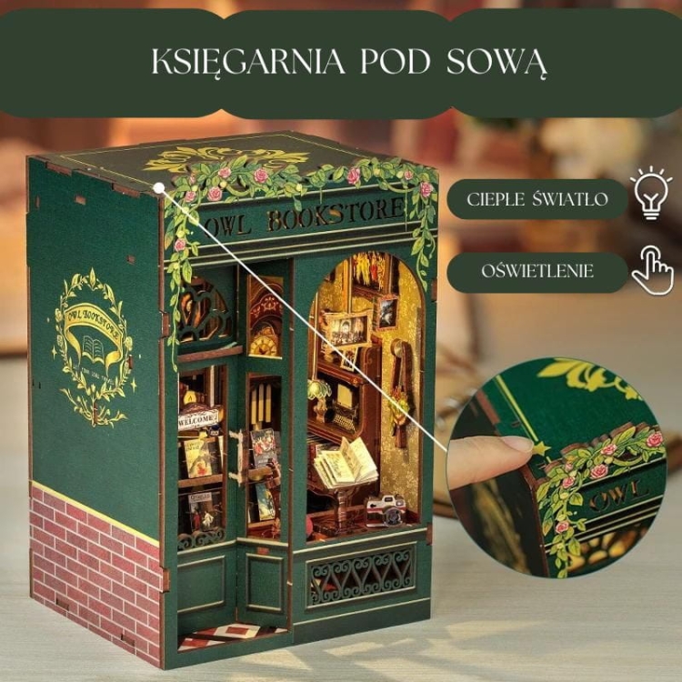 Miniaturowy domek mini Book Nook - Księgarnia pod sową
