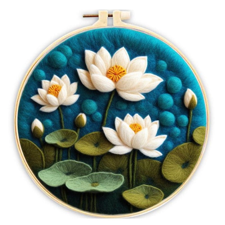 Lotosy - haftowanie (filcowanie) wełną czesankową