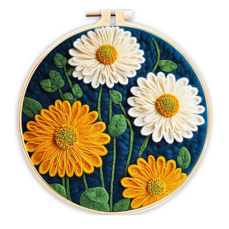 Gerbery - haftowanie (filcowanie) wełną czesankową