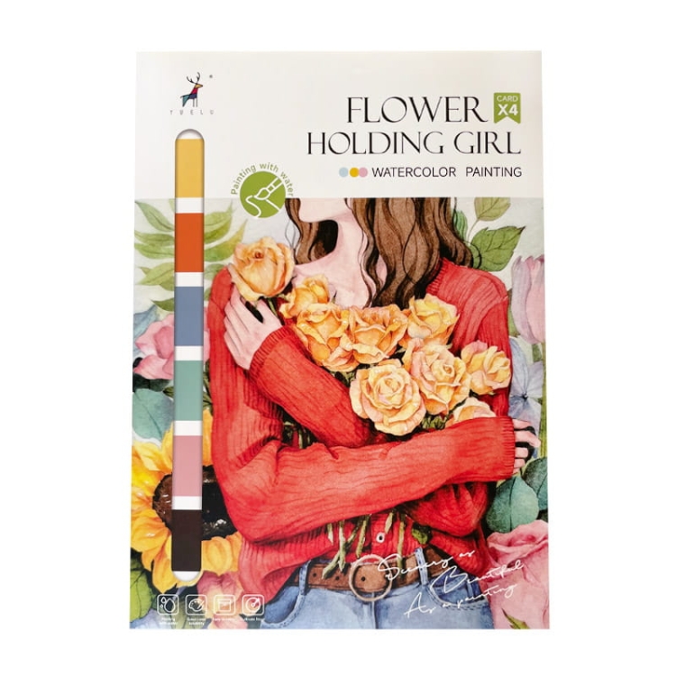 Malowanie akwarelą - Dziewczyna z kwiatami - 4 elementy