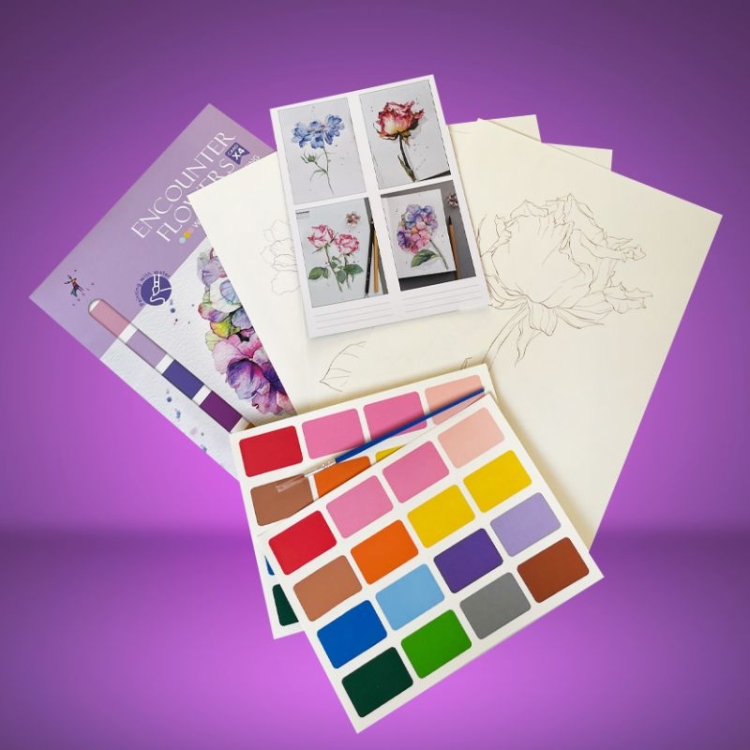 Malowanie akwarelą - Letnie kwiaty - 4 elementy