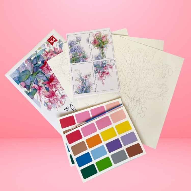 Malowanie akwarelą - Kwitnące kwiaty - 4 elementy