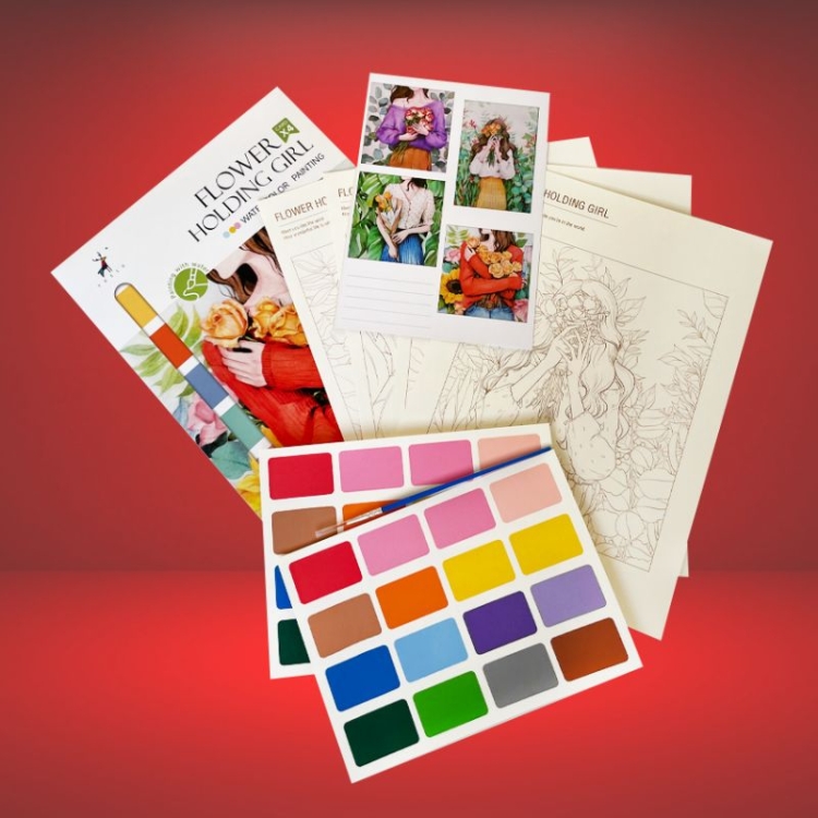 Malowanie akwarelą - Dziewczyna z kwiatami - 4 elementy