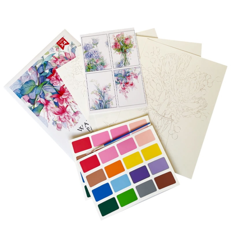 Malowanie akwarelą - Kwitnące kwiaty - 4 elementy