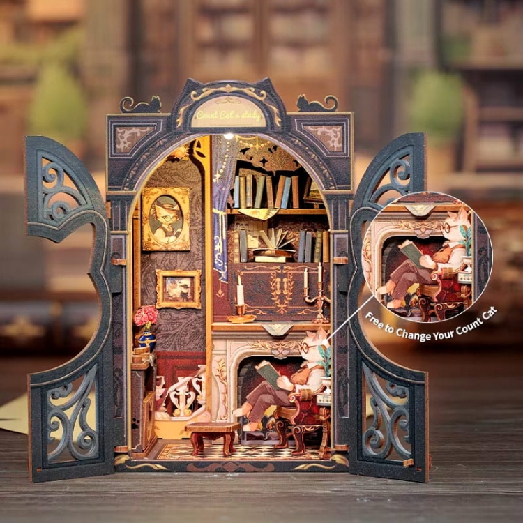 Miniaturowy domek mini Book Nook - Salonik Hrabiego Kota