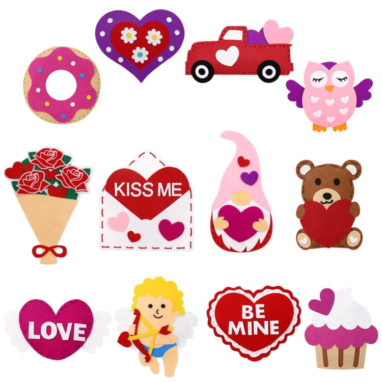 Walentynki - filcowy zestaw do szycia DIY - 12 elementów