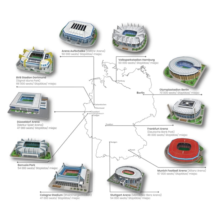 Liga Niemiecka - Stadiony TOP 10 Germany - Puzzle 3D - 218 elementów