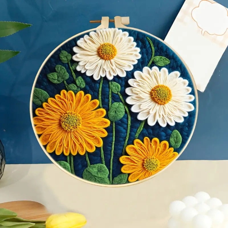 Gerbery - haftowanie (filcowanie) wełną czesankową