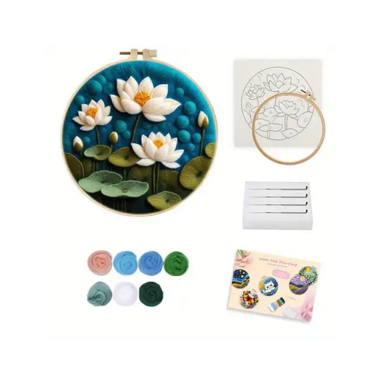 Lotosy - haftowanie (filcowanie) wełną czesankową