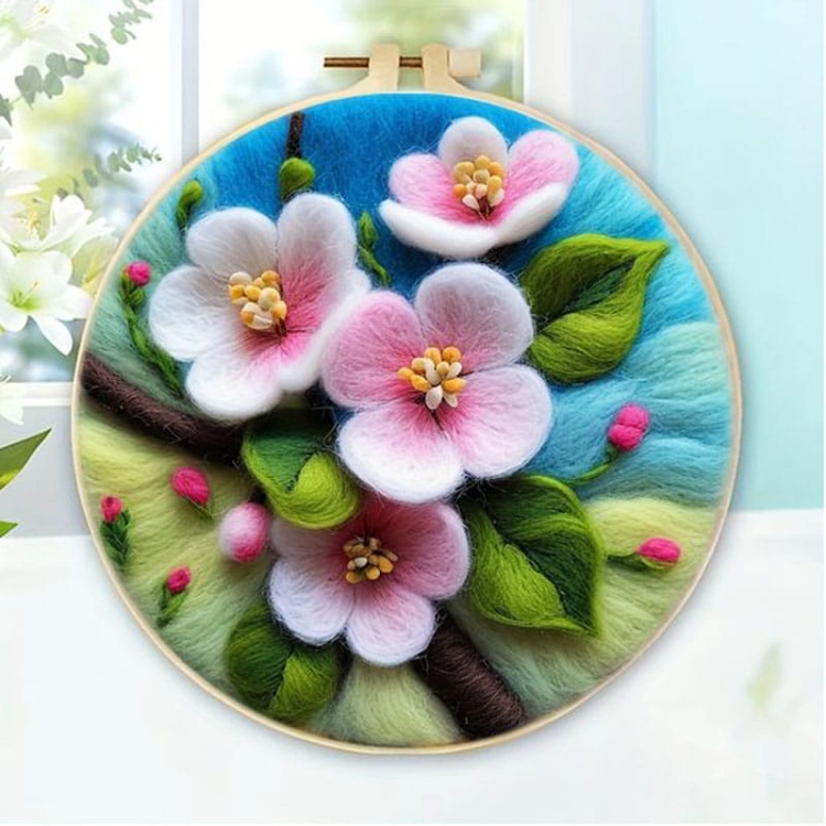 Magnolia - haftowanie (filcowanie) wełną czesankową