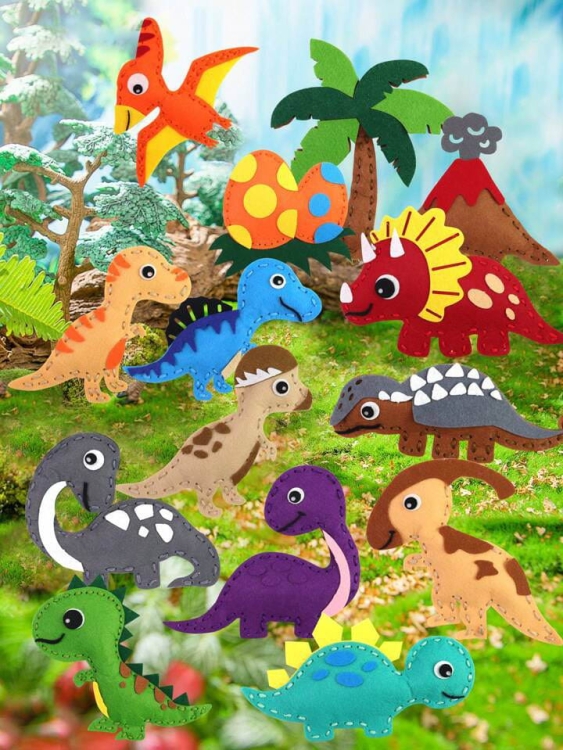 Dinozaury - filcowy zestaw do szycia DIY - 14 elementów