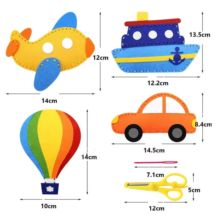 Pojazdy - filcowy zestaw do szycia DIY - 12 elementów