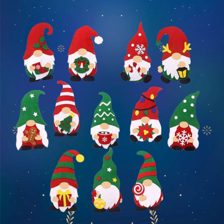 Świąteczne skrzaty - filcowy zestaw do szycia DIY - 12 elementów