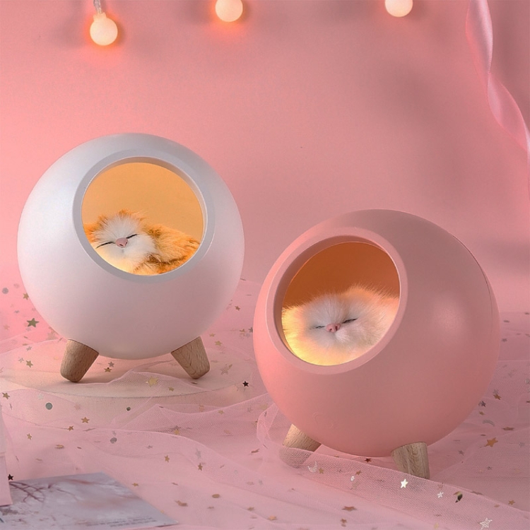 Lampka nocna z kotkiem - biała i różowa