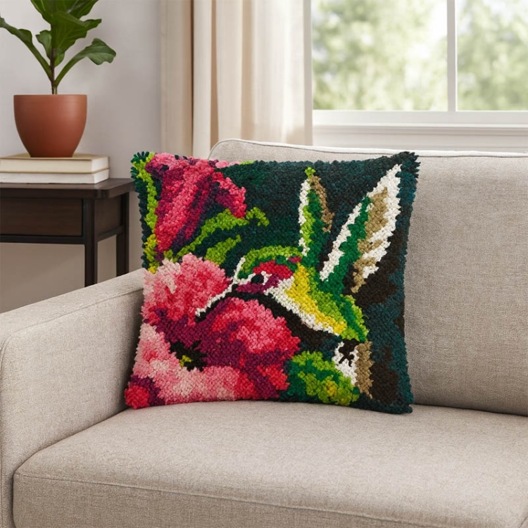 Szydełkowanie na kanwie - Poduszka Datura i koliber