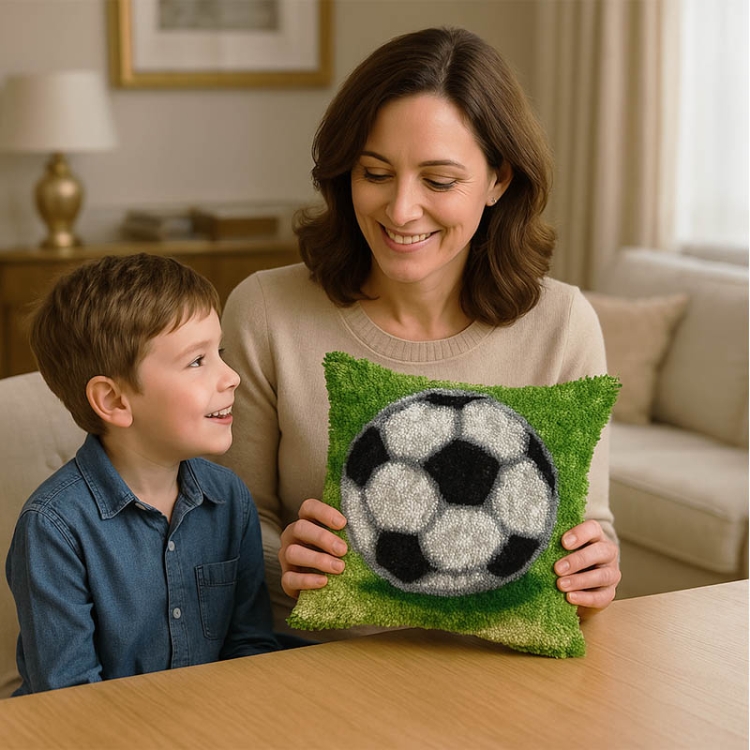 Szydełkowanie na kanwie - Poduszka Piłka nożna