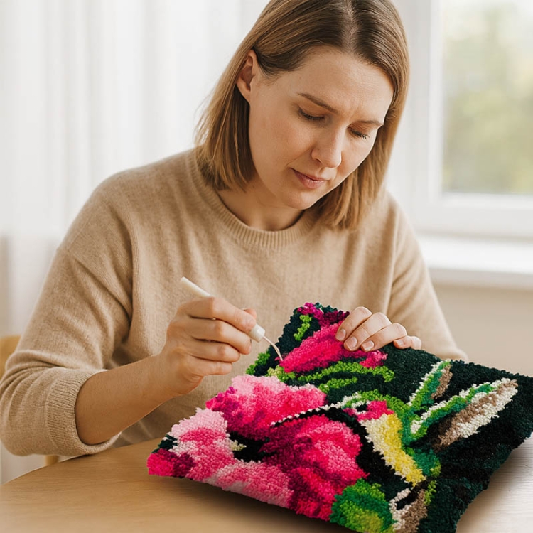 Szydełkowanie na kanwie - Poduszka Datura i koliber