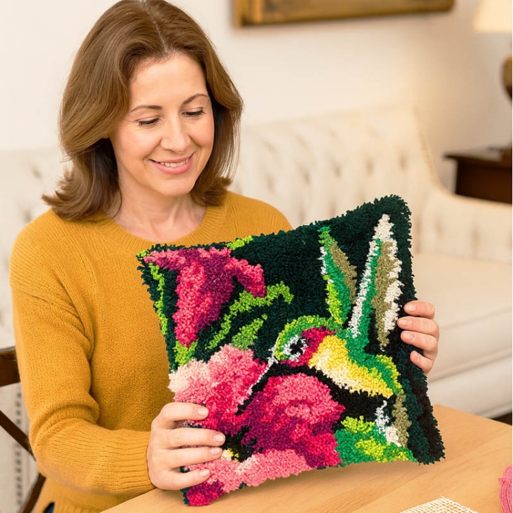 Szydełkowanie na kanwie - Poduszka Datura i koliber