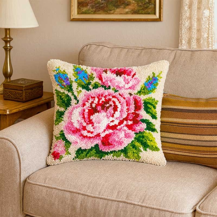 Szydełkowanie na kanwie - Poduszka Róże