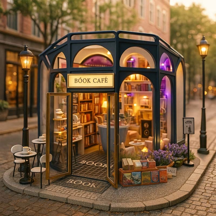 Miniaturowy domek - Książka przy kawie