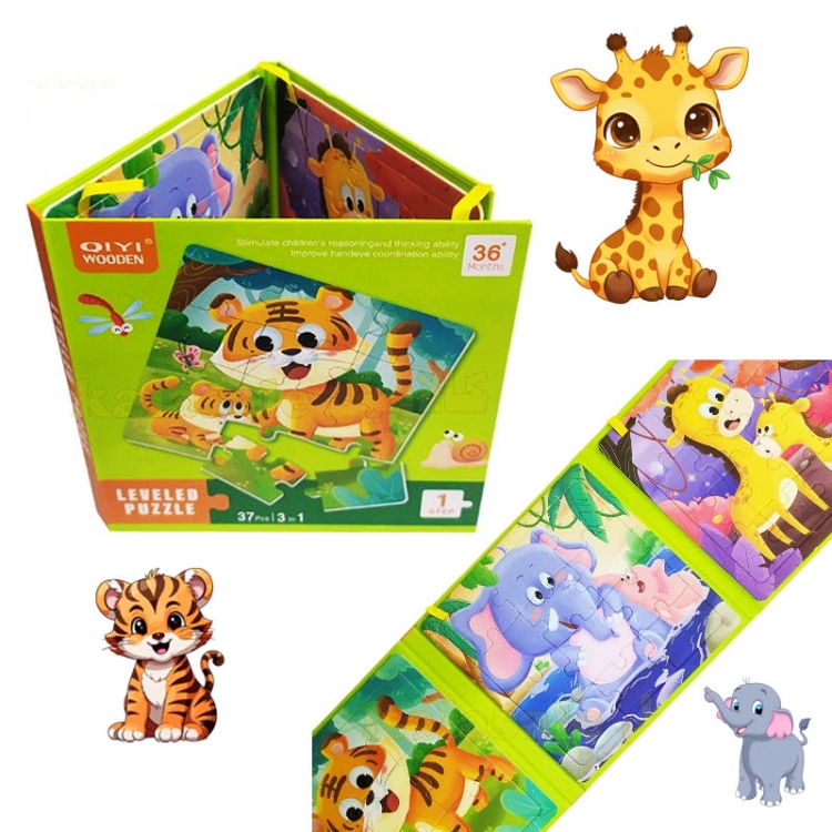 Puzzle magnetyczne - Poziom 1 - Tygrys, Słoń, Żyrafa