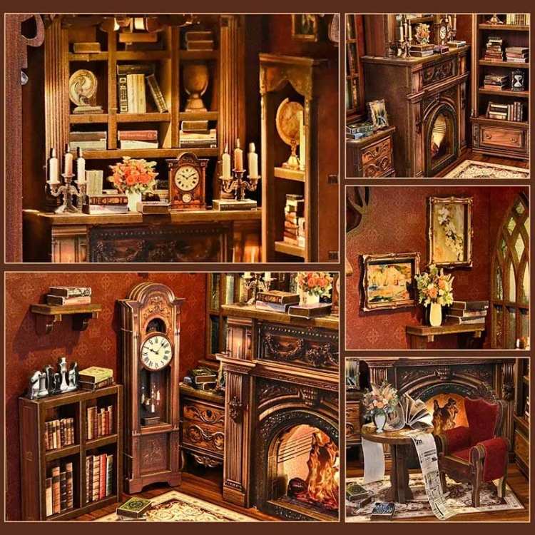 Miniaturowy domek Book Nook - Książka przy kominku