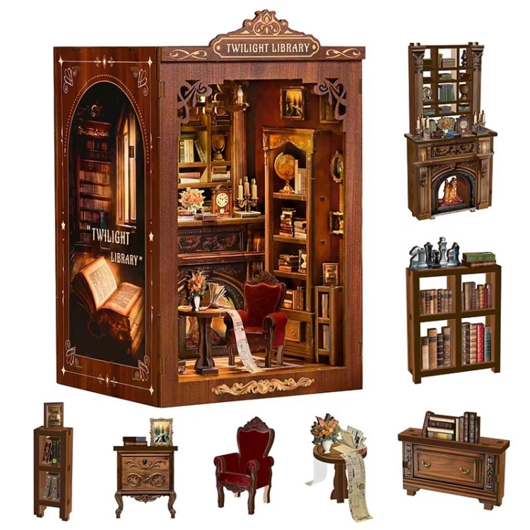 Miniaturowy domek Book Nook - Książka przy kominku