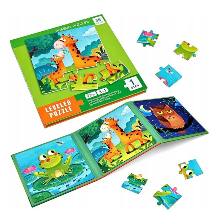 Puzzle magnetyczne - Poziom 1 - Żabka, Żyrafa, Sowa