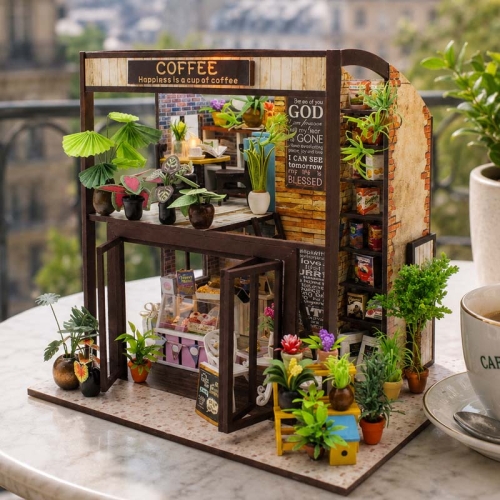 Miniaturowy domek - Kawa o poranku