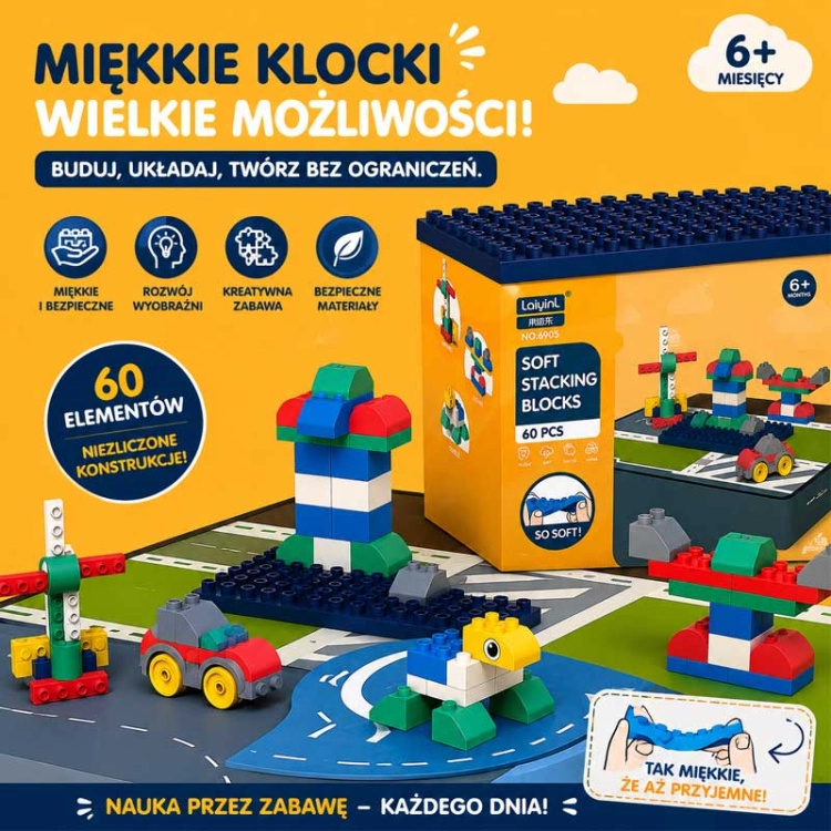 SOFT blocks - miękkie klocki konstrukcyjne 60 elementów