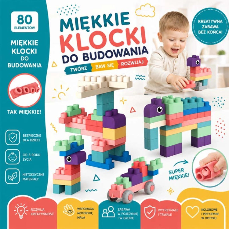SOFT blocks - miękkie klocki sensoryczne 80 elementów