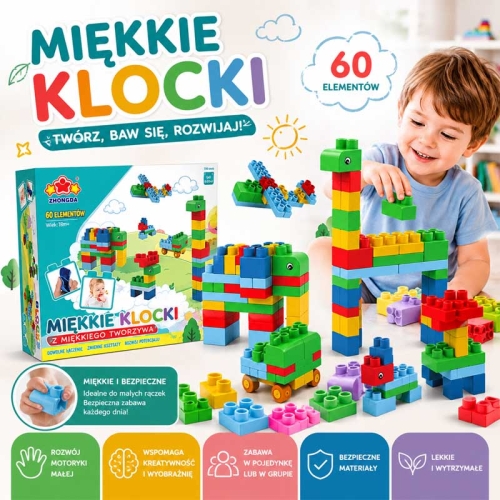 SOFT blocks - miękkie klocki konstrukcyjne 60 elementów