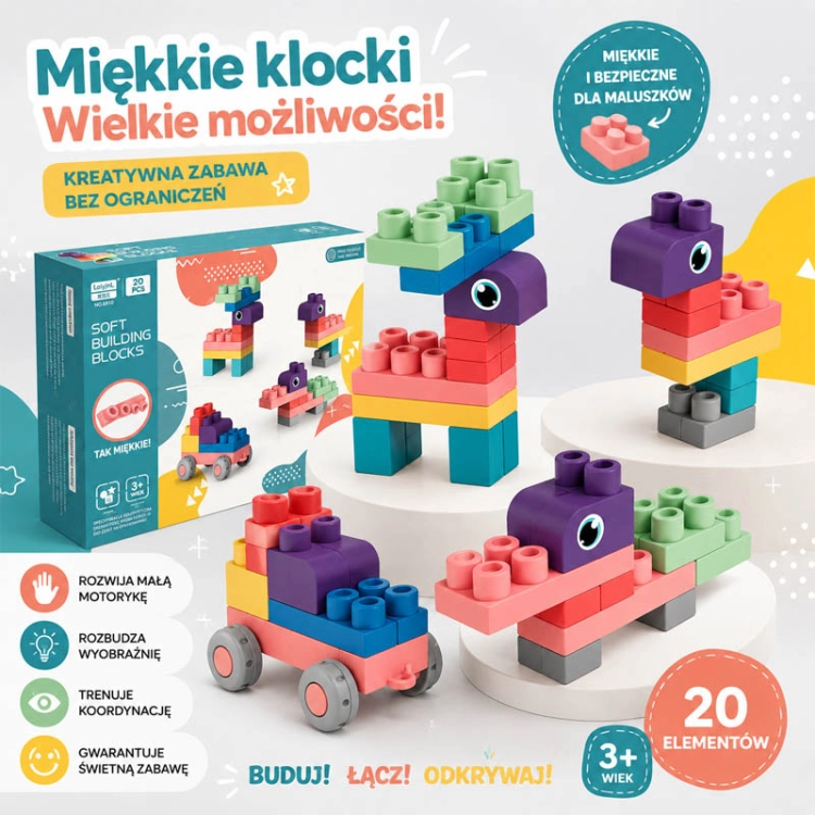 SOFT blocks - miękkie klocki konstrukcyjne 20 elementów
