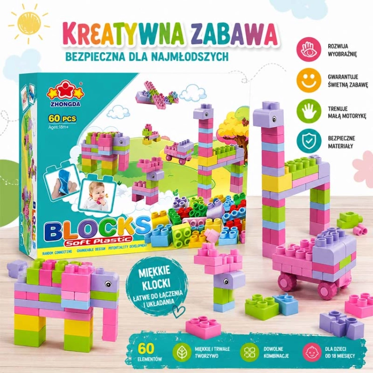 SOFT blocks - miękkie klocki konstrukcyjne 60 elementów