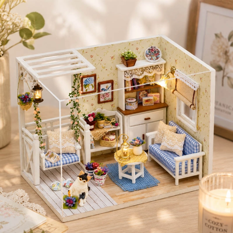 Miniaturowy domek DIY - Fiołkowa weranda