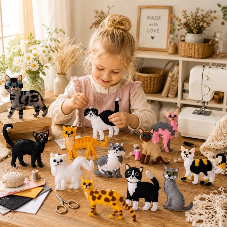 Koty - filcowy zestaw do szycia DIY - 12 elementów