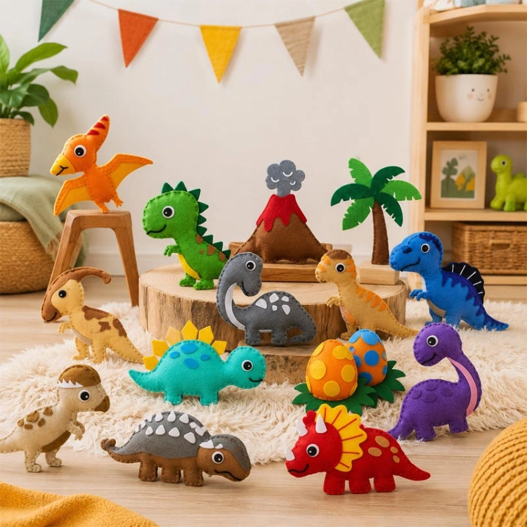 Dinozaury - filcowy zestaw do szycia DIY - 14 elementów