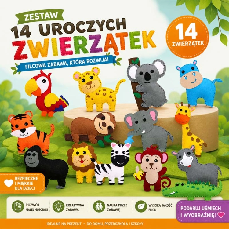 ZOO - filcowy zestaw do szycia DIY - 14 elementów